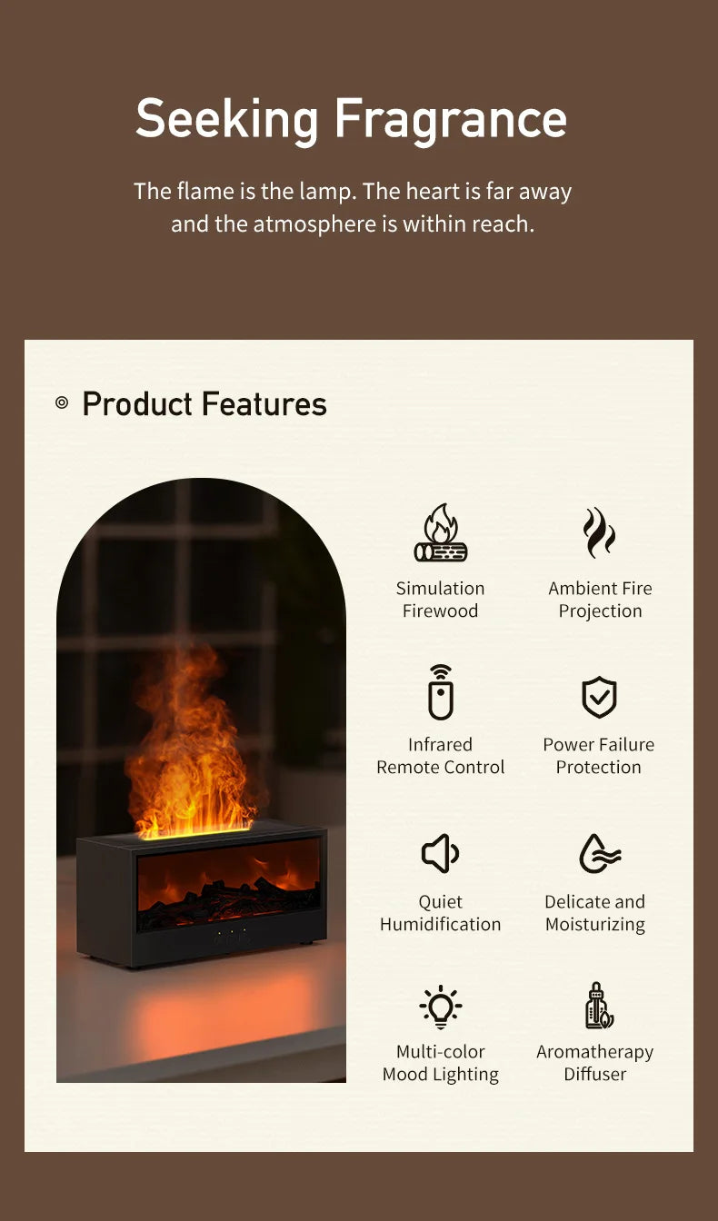 Creative Simulation 3D Retro Fireplace Flame Diffuser Desktop Home Remote Control Simulation Charcoal Fireplace Humidifier