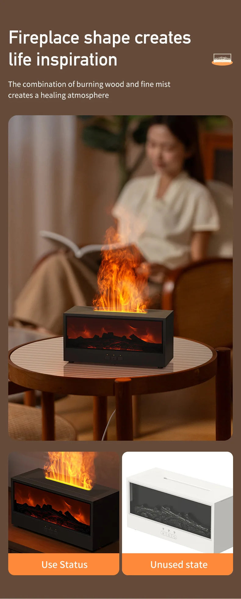 Creative Simulation 3D Retro Fireplace Flame Diffuser Desktop Home Remote Control Simulation Charcoal Fireplace Humidifier