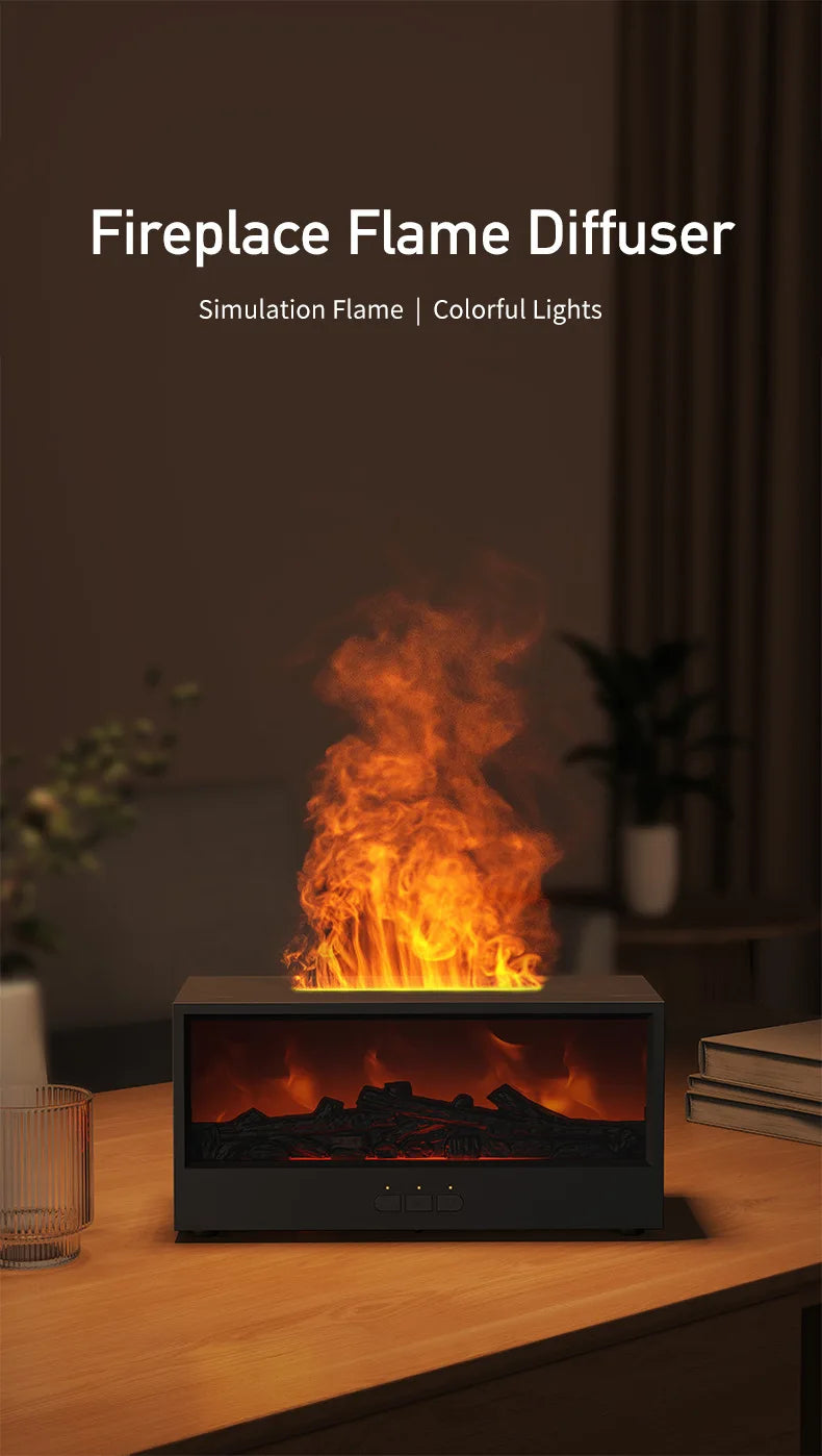 Creative Simulation 3D Retro Fireplace Flame Diffuser Desktop Home Remote Control Simulation Charcoal Fireplace Humidifier