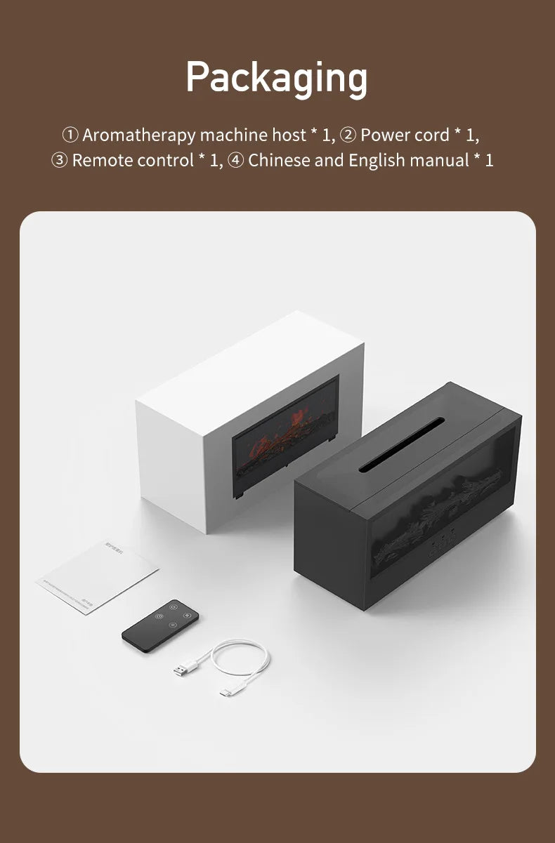 Creative Simulation 3D Retro Fireplace Flame Diffuser Desktop Home Remote Control Simulation Charcoal Fireplace Humidifier