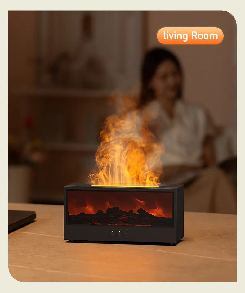 Creative Simulation 3D Retro Fireplace Flame Diffuser Desktop Home Remote Control Simulation Charcoal Fireplace Humidifier