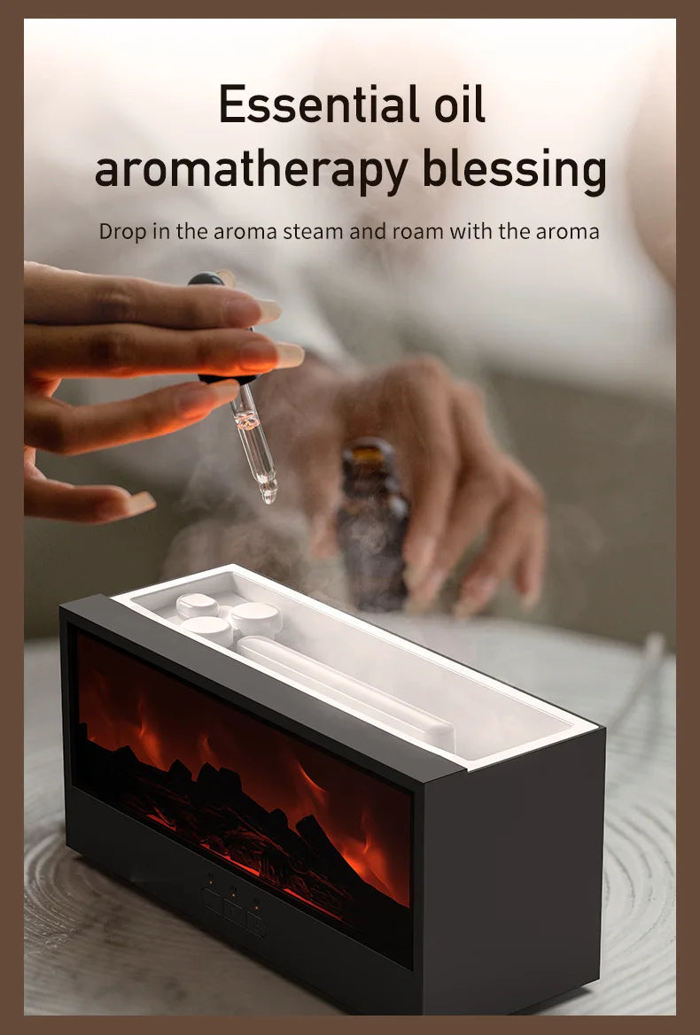 Creative Simulation 3D Retro Fireplace Flame Diffuser Desktop Home Remote Control Simulation Charcoal Fireplace Humidifier
