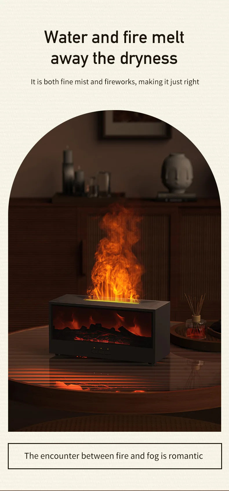 Creative Simulation 3D Retro Fireplace Flame Diffuser Desktop Home Remote Control Simulation Charcoal Fireplace Humidifier
